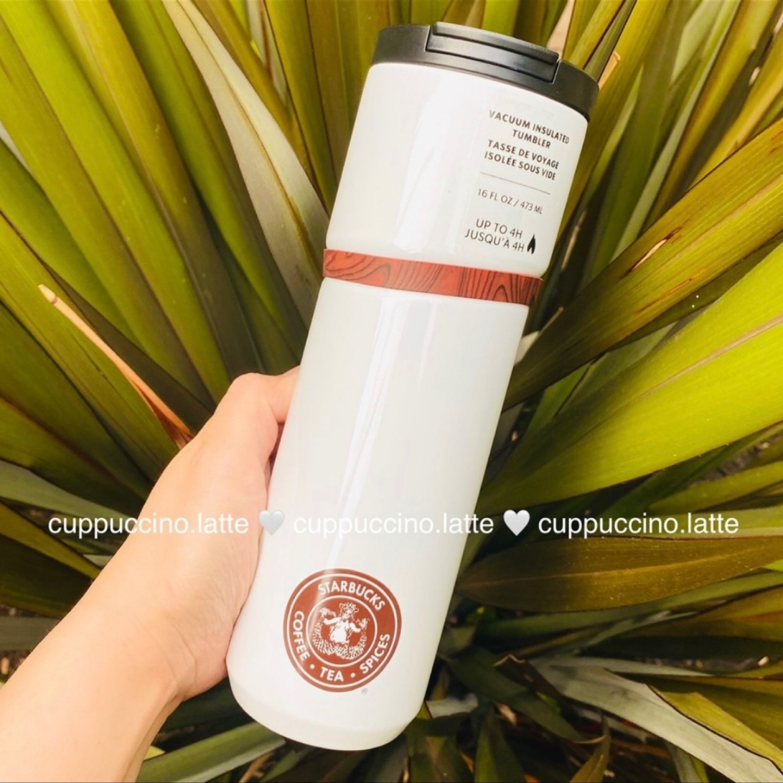 NWT Starbucks Pike Place First Store White & Wood Band SS Bottle Tumbler