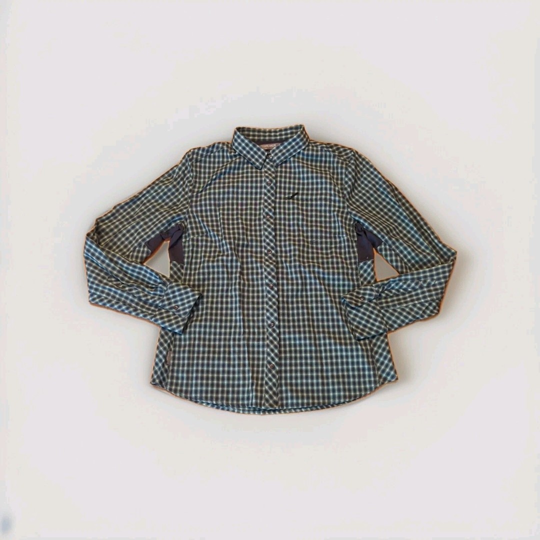 Icebreaker Terra Buttton Up Shirt Womens Large Green Plaid Merino Wool Vented