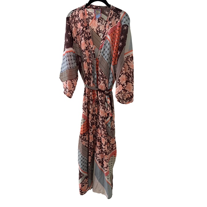 Johnny Was Floral Geometric Printed Kimono Robe Dress M