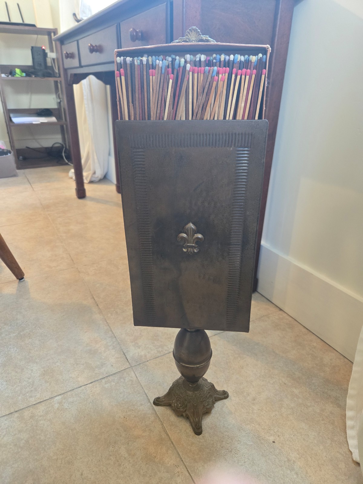 Vintage Brass oversized match box for fireplace