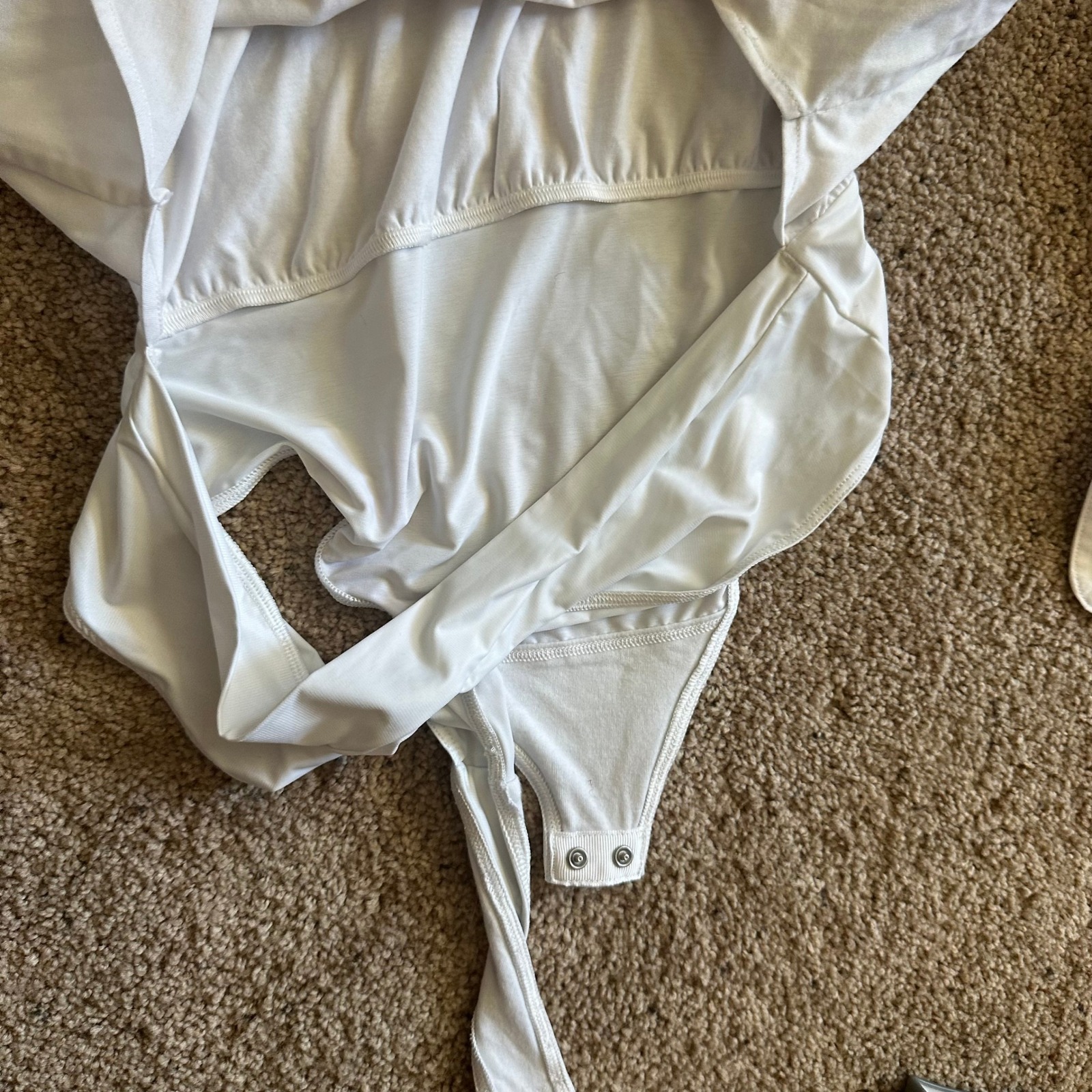 Spanx Perfect Pair Bodysuit Collared Long Sleeve White Shirt M