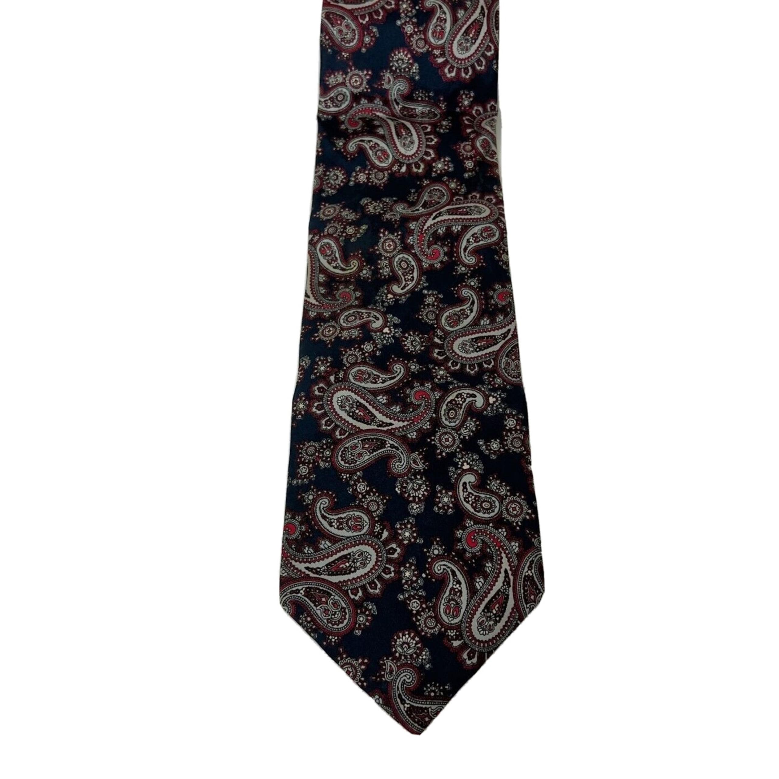 Vintage John Weitz Mens Silk Tie Navy Blue Multicolor Paisley 4" width