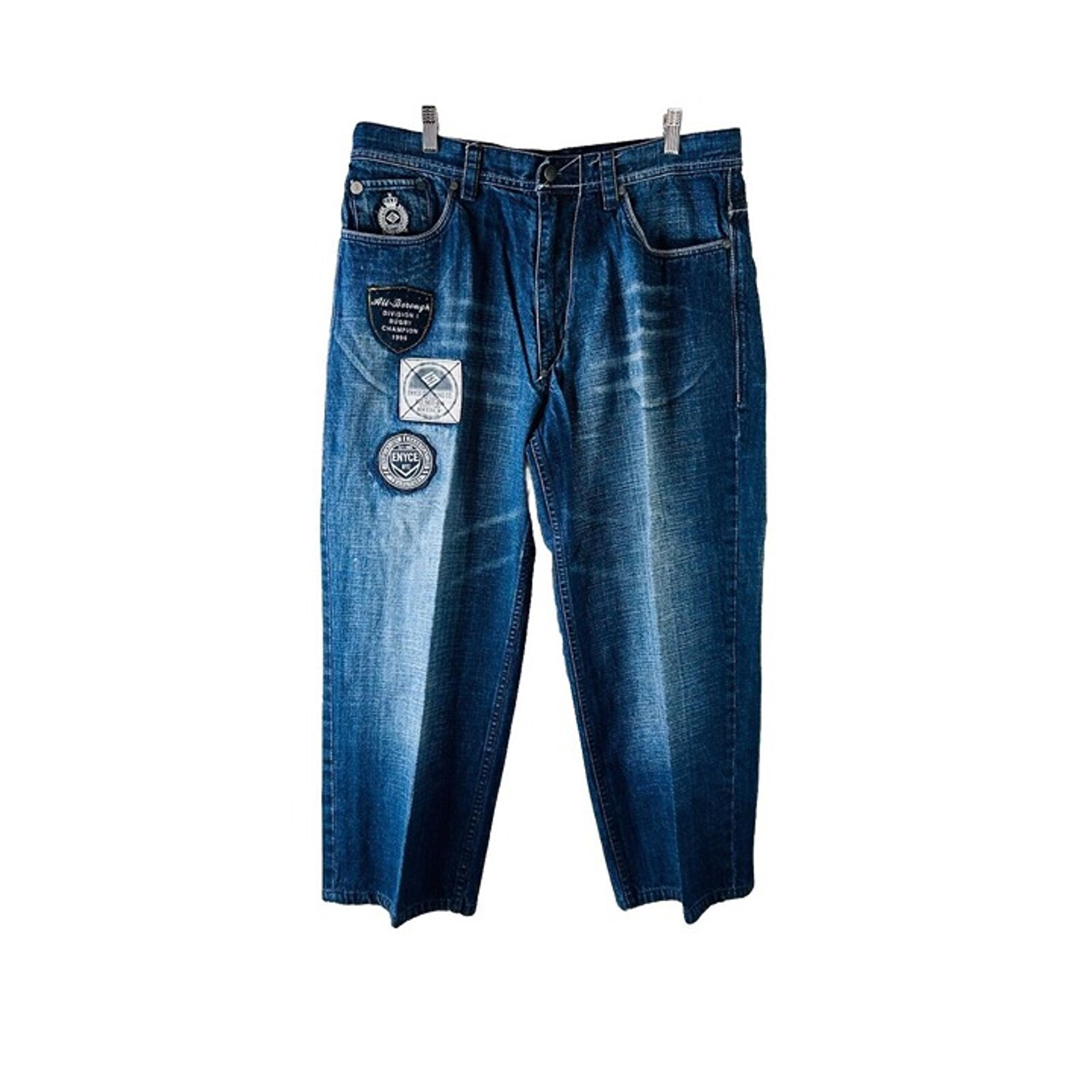Vintage Y2K Mens 36 Baggy Patchwork Faded Denim Blue Jeans Skater Hip Hop JNCO