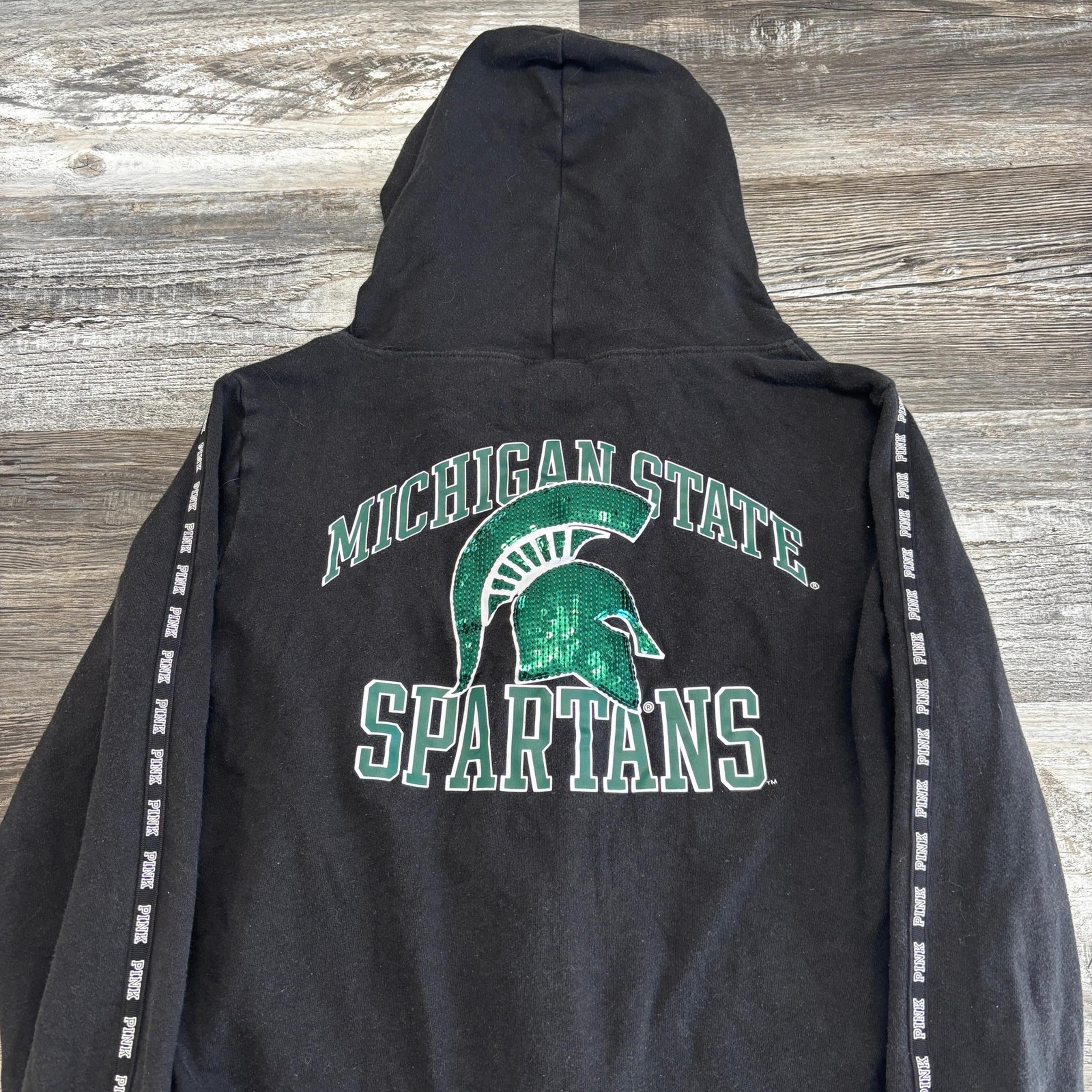 PINK Victorias Secret Michigan State Spartans Womens M Zip Up Hoodie Y2K McBling