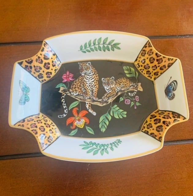 Vintage 1994 Lynn Chase Designs Jaguar Jungle Signed Octagon Candy Dish Tray