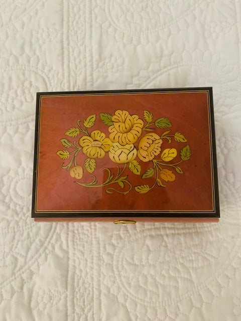 VTG By Reuge Romance Wood Jewerly Music Box