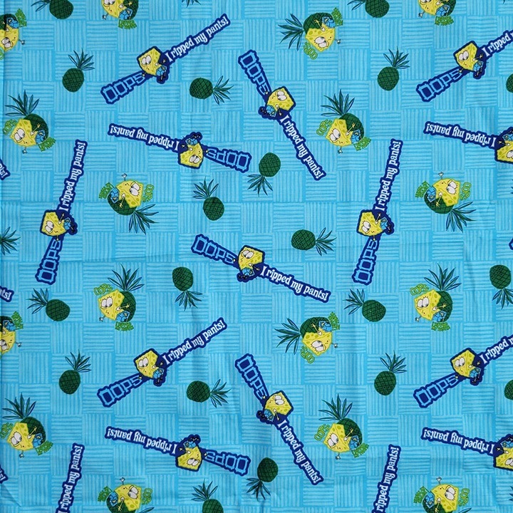 2003 Spongebob Squarepants Blue Fabric Cartoon Pineapple Ripped My Pants 2.5 Yd