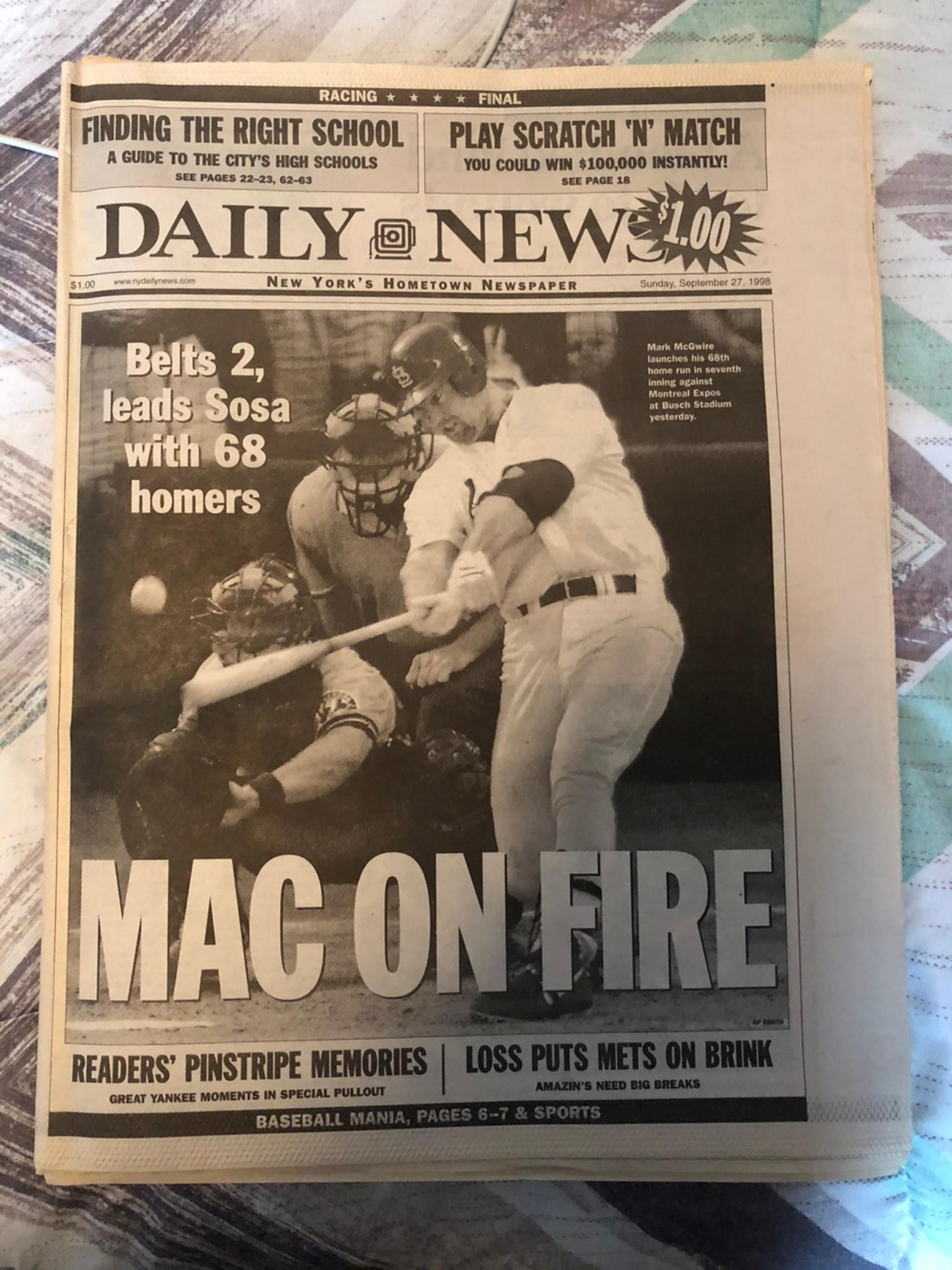 Mark McGuire Legend Newspaper