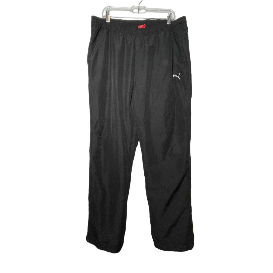 Puma Black Track Pants Mens Size Large Straight Leg Elastic Vintage Flight Pants