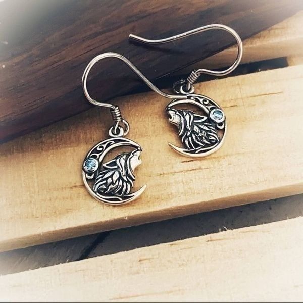 Wolf Moon Sterling Blue Crystal CZ Earrings