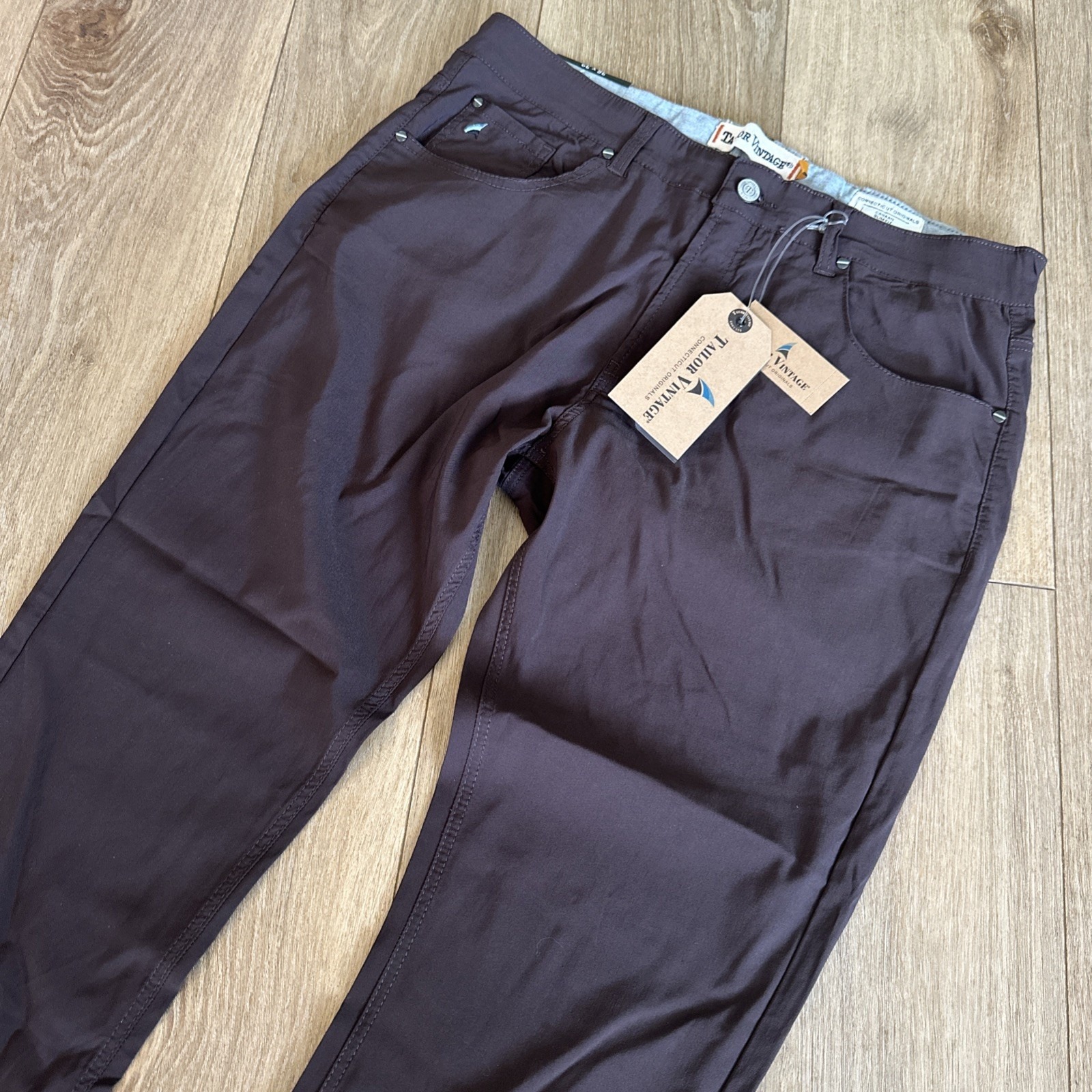 Tailor Vintage Men's Canaan Slim Fit Tech Pant Stretch Coffee 36x32 NEW