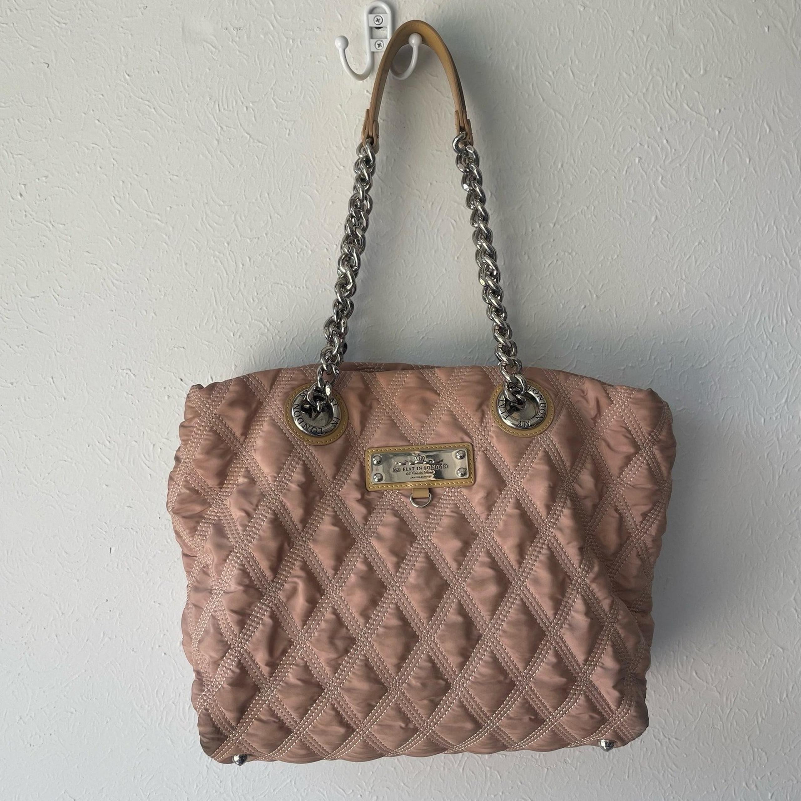 My Flat in London Quilted Y2K Shoulder Bag Tan Boho Purse Silver Chain Tote
