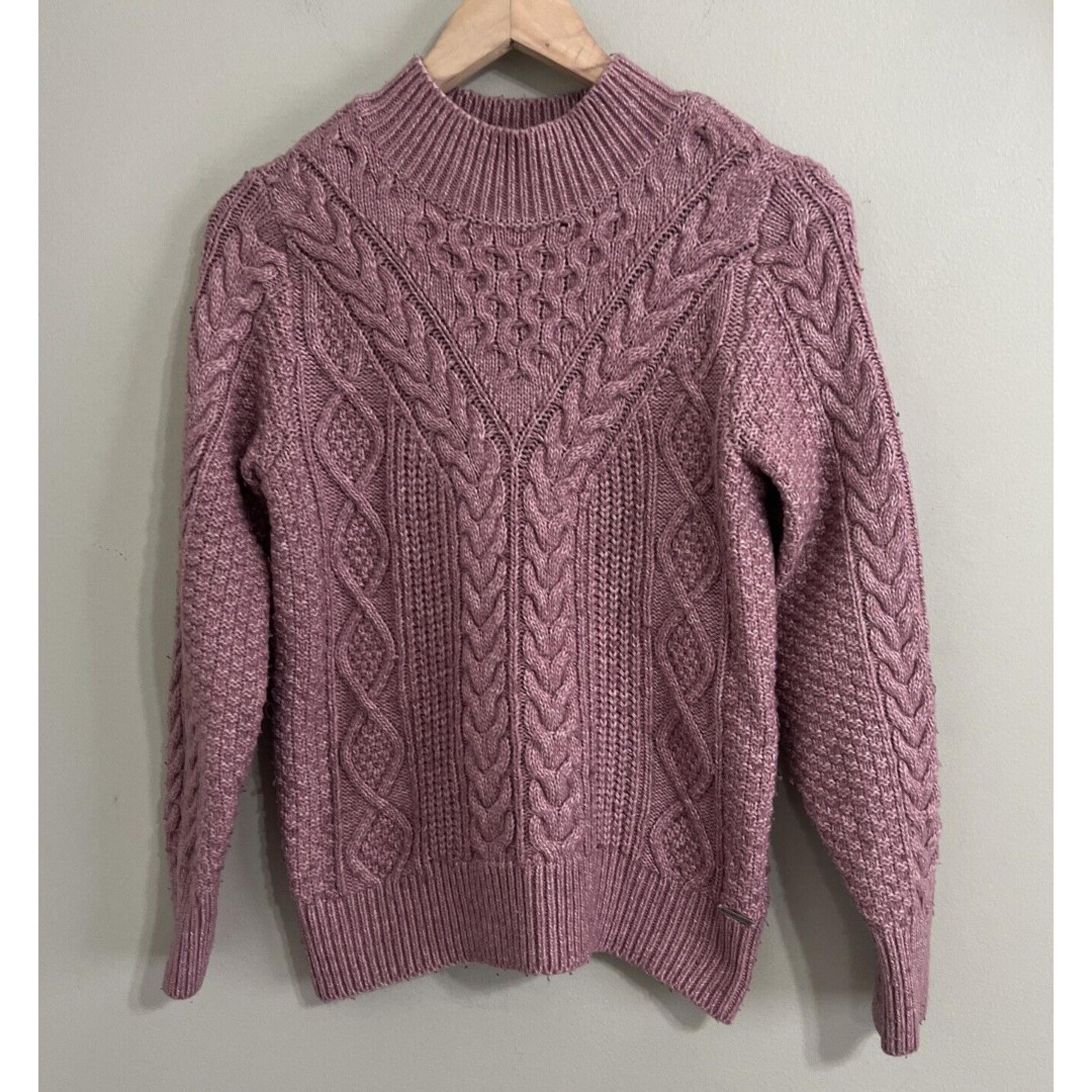 Abercrombie & Fitch Womens Sweater S Pink Cable Knit Cotton Chunky Mockneck