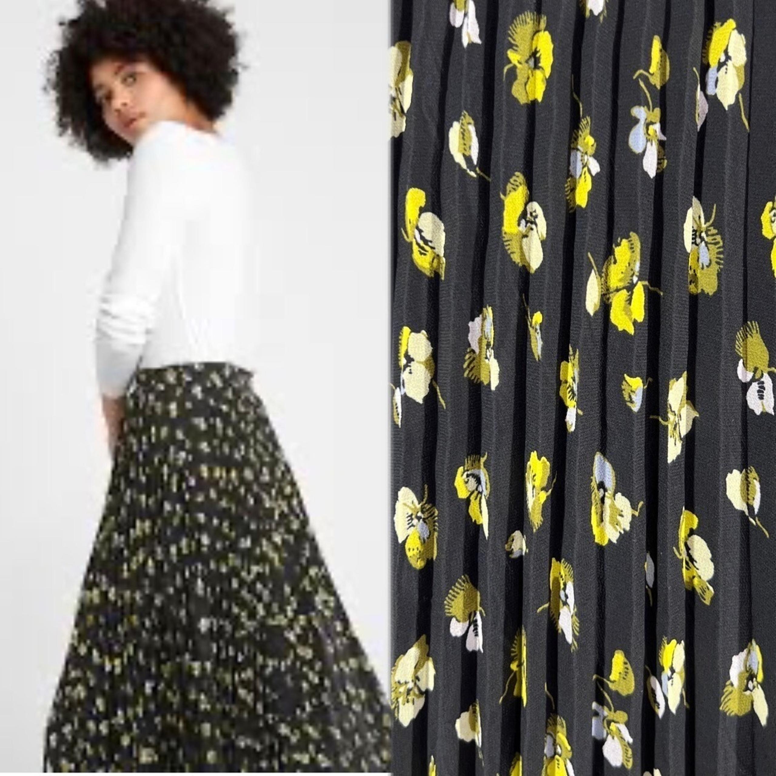 Chiffon Pleated Skirt Floral Print Midi Skirt Lined Petite 8 - Banana Republic