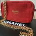 CHANEL COSMETIC BAG RED/GOLD GLITTER WIITH ORIGINAL BOX, CHAIN AND BAG TASSLE