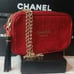 CHANEL COSMETIC BAG RED/GOLD GLITTER WIITH ORIGINAL BOX, CHAIN AND BAG TASSLE