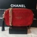 CHANEL COSMETIC BAG RED/GOLD GLITTER WIITH ORIGINAL BOX, CHAIN AND BAG TASSLE