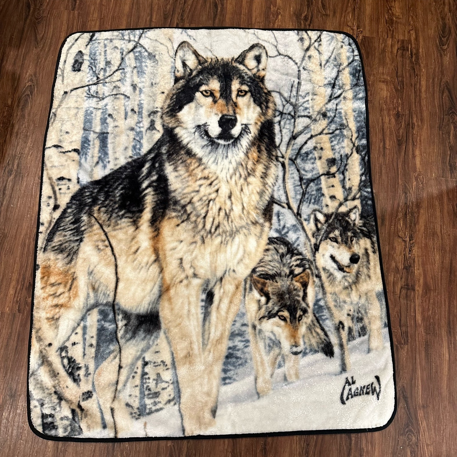 Al Agnew Second Glance Fleece Wolf Wolves Trees Snow Winter Plush Throw Blanket