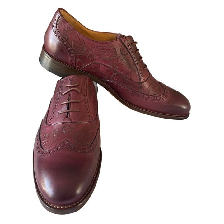 Paul Fredrick Mens US 10.5 M Burgundy Oxford Dress Shoes Leather Brogue Lace Up