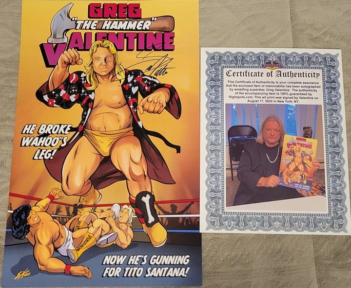 Greg The Hammer Valentine Signed Autographed 11x17 Art Print w/ COA WWF WCW NWA