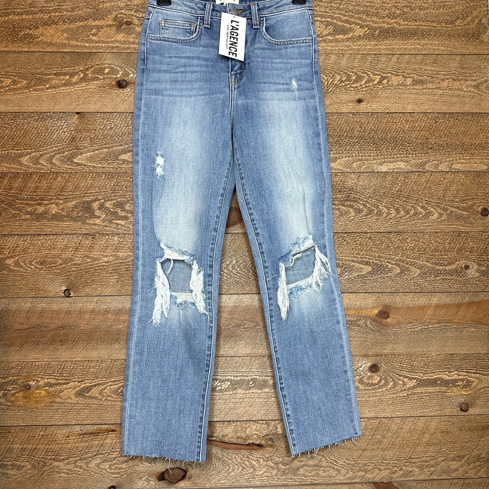 L'Agence High Rise Straight Leg Ankle Length Distressed Jeans Size 25 NWT