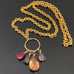 Vintage Multicolored CZ Teardrop Charms Gold-tone Cable Chain 34” Necklace 111g.