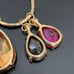 Vintage Multicolored CZ Teardrop Charms Gold-tone Cable Chain 34” Necklace 111g.