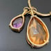Vintage Multicolored CZ Teardrop Charms Gold-tone Cable Chain 34” Necklace 111g.