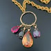 Vintage Multicolored CZ Teardrop Charms Gold-tone Cable Chain 34” Necklace 111g.