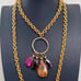 Vintage Multicolored CZ Teardrop Charms Gold-tone Cable Chain 34” Necklace 111g.