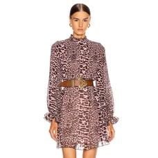 Ganni Pleated Georgette Leopard Print Mini Dress Small