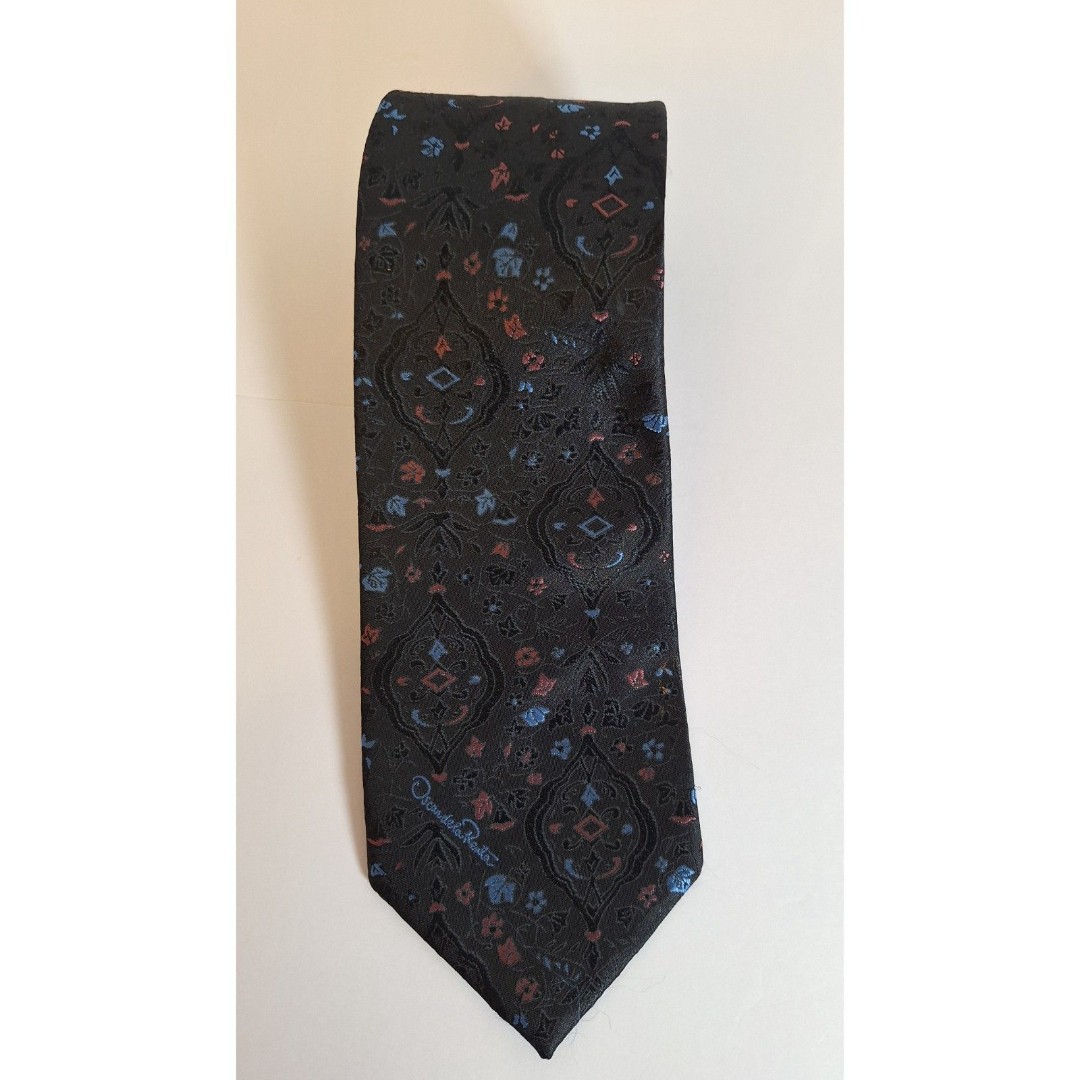 OSCAR DE LARENTA Men's Silk Neck Tie Black/Blue Geometric Designer EUC 60