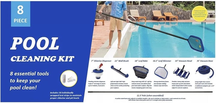 Artist Unknown 8 Piece Pool Cleaning Kit, 8 Essential Tools Clean Your Pool