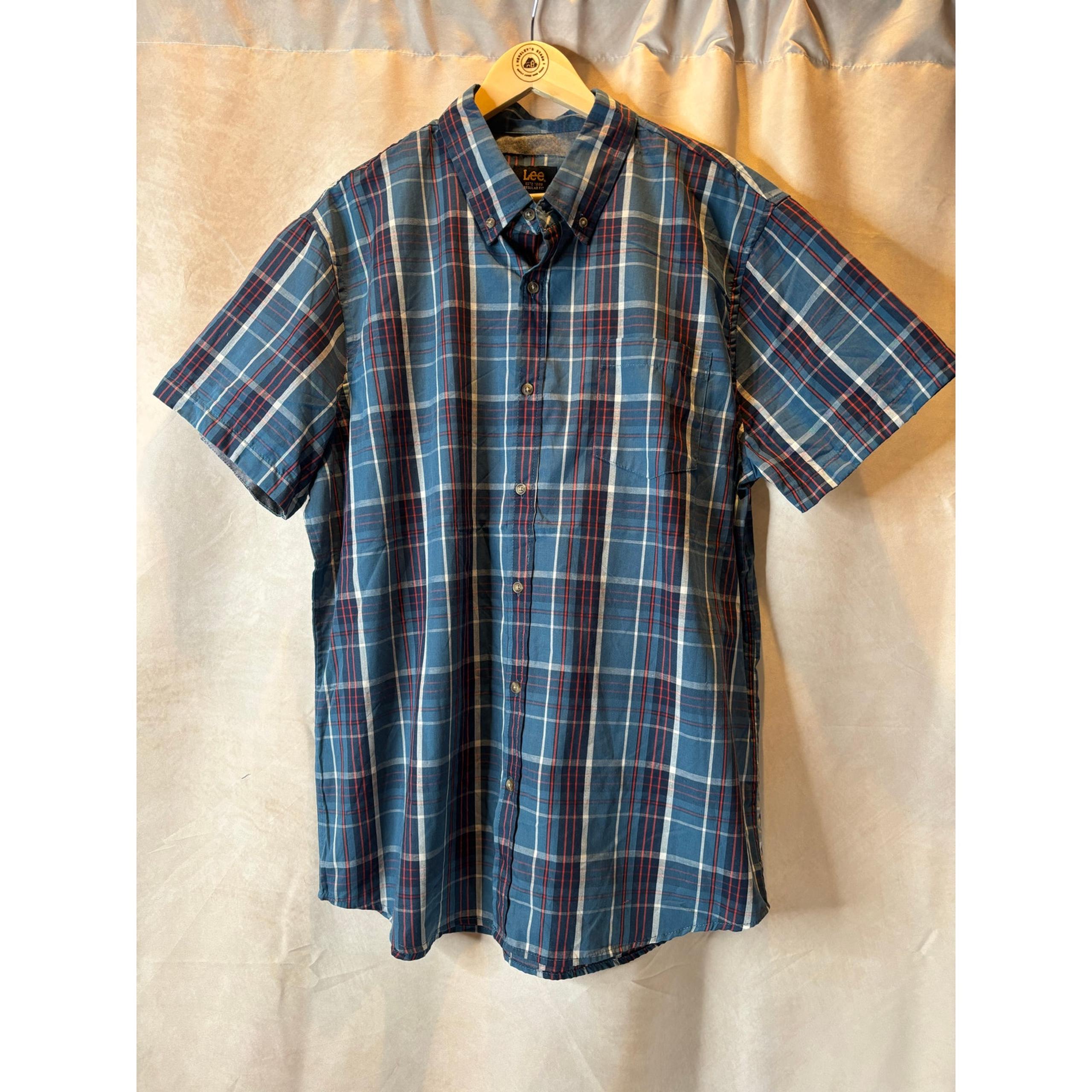 Lee Plaid Men's Button Up Short Sleeve Shirt Size XL