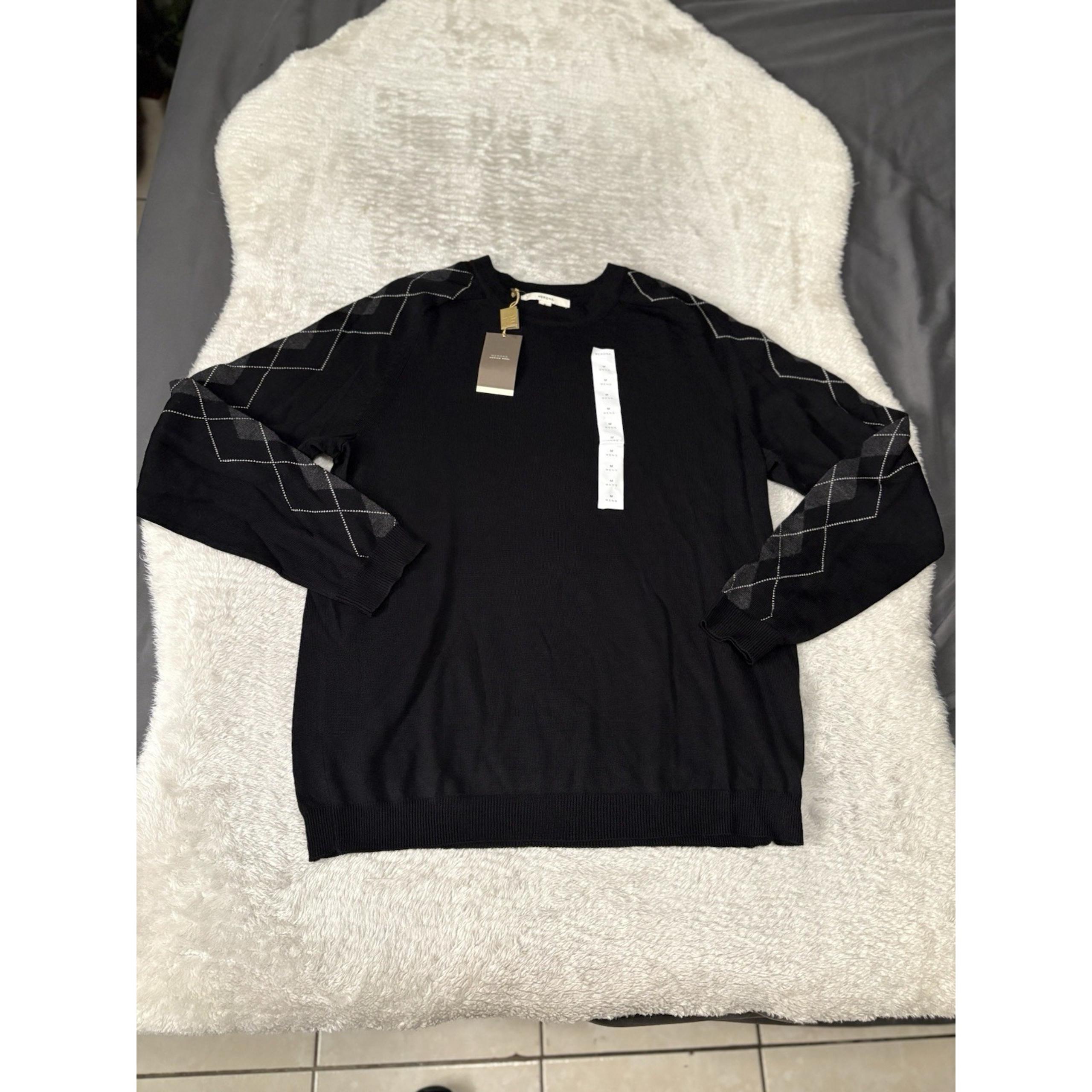 New Merona Men's Black Merino Wool Crewneck Pullover Sweater Size Medium NWT