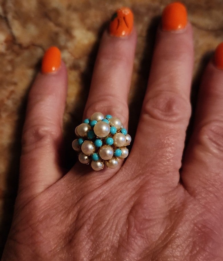 14k gold pearl turquoise ring 10