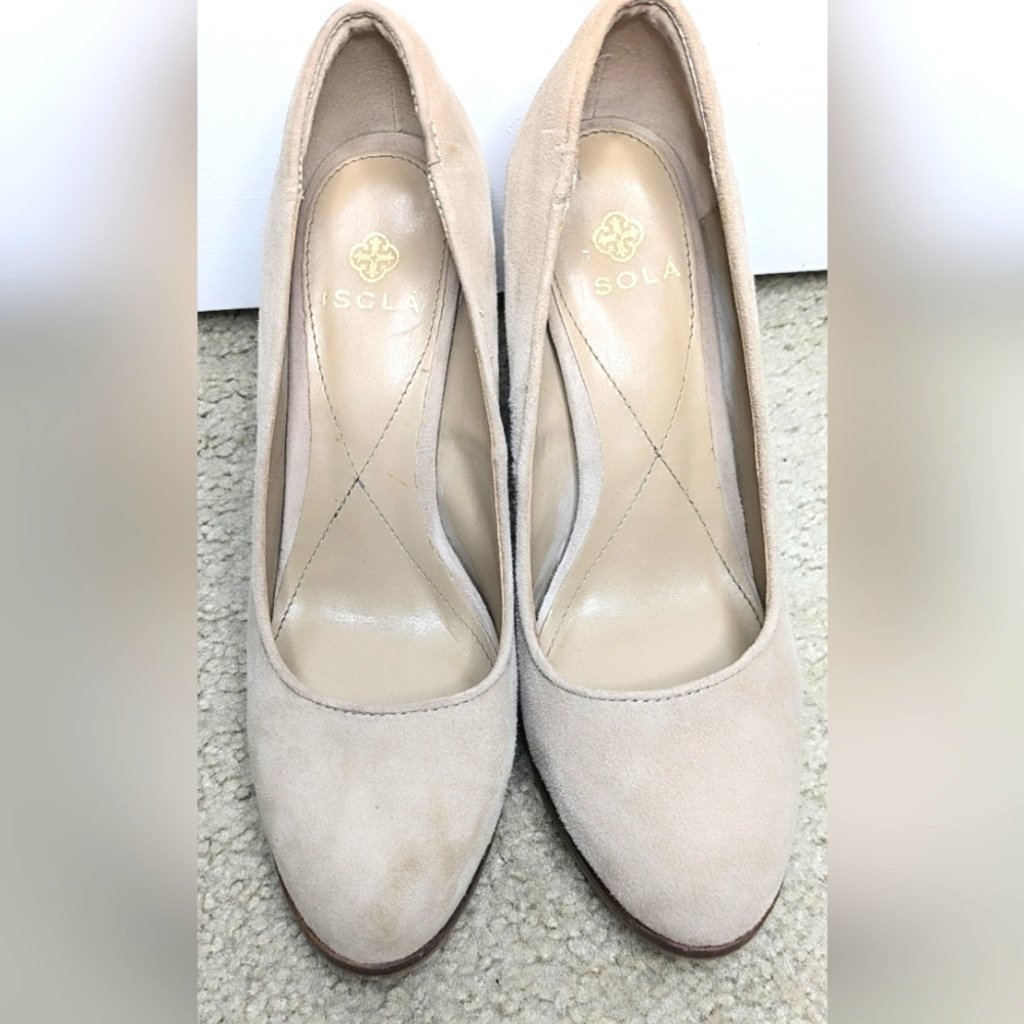 Isola Haley Nude Chunky Close-Toe Suede/ Leather Heels
