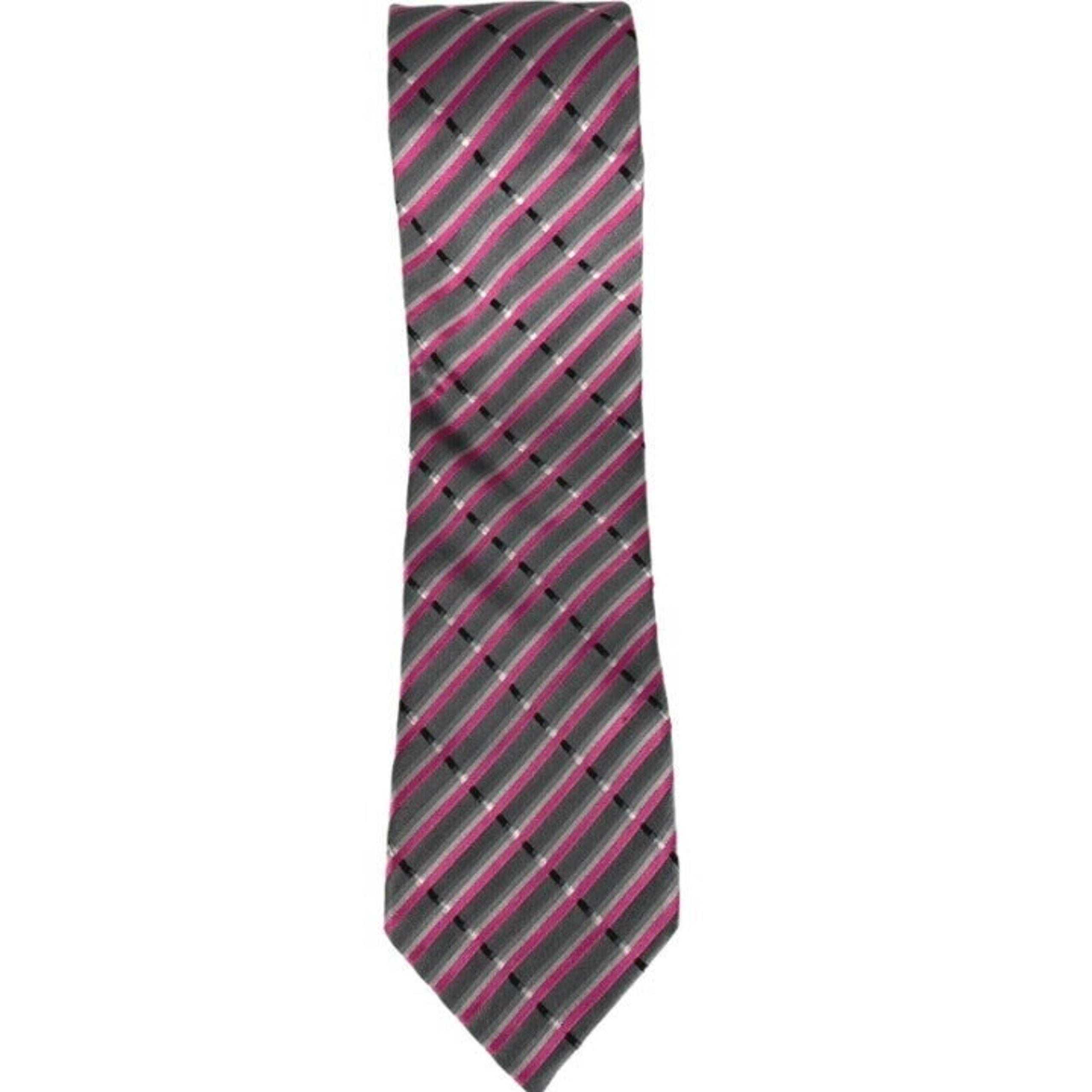 Pink Gray Black Diagonal Striped Designer Mens Silk Necktie Tie 60" - Alfani