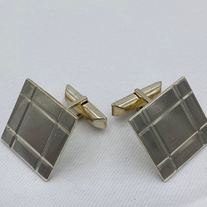Vintage Sterling Silver Geometric Design Cufflinks