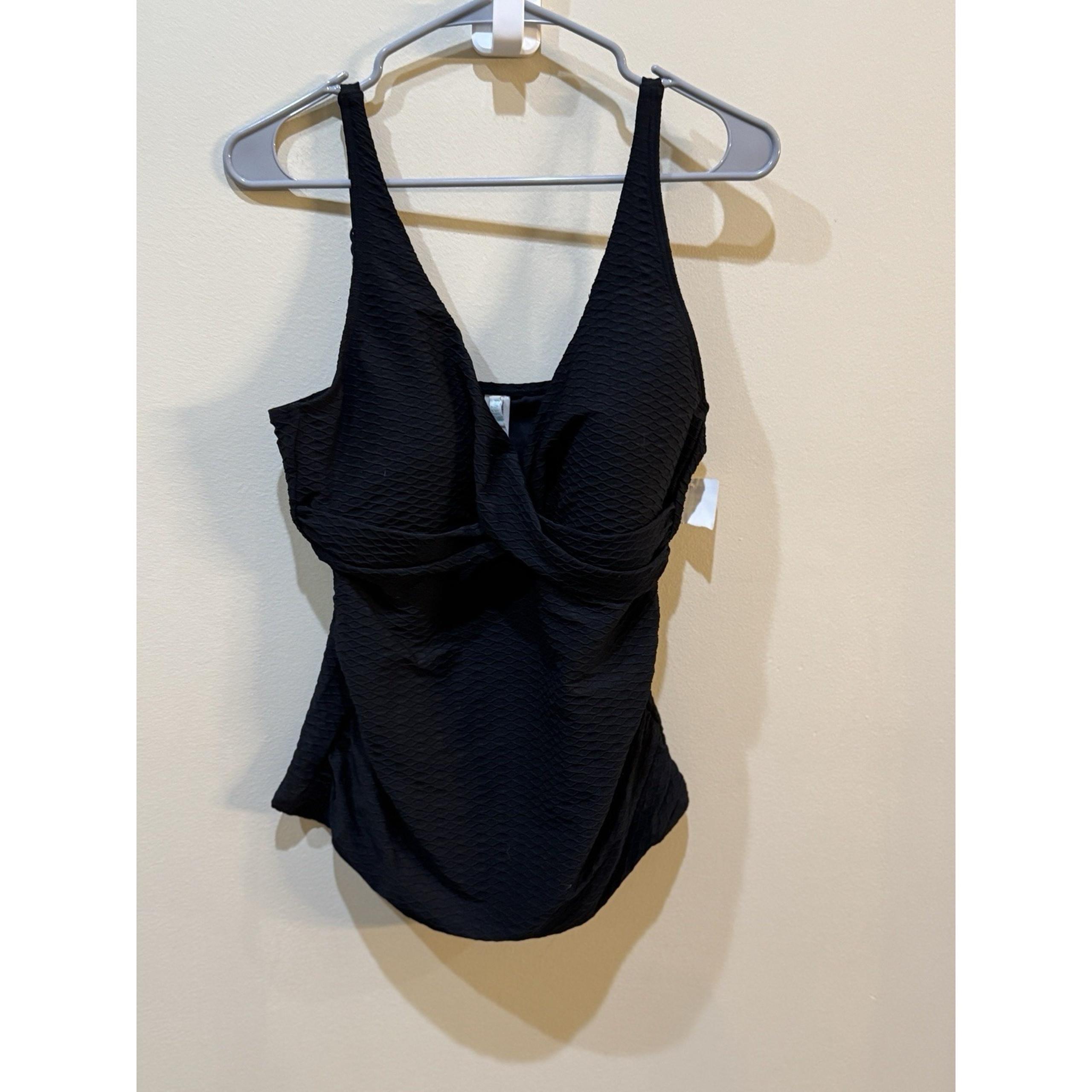 Sea Level Womens Cross Front Multifit Tankini Top Size 12 Black