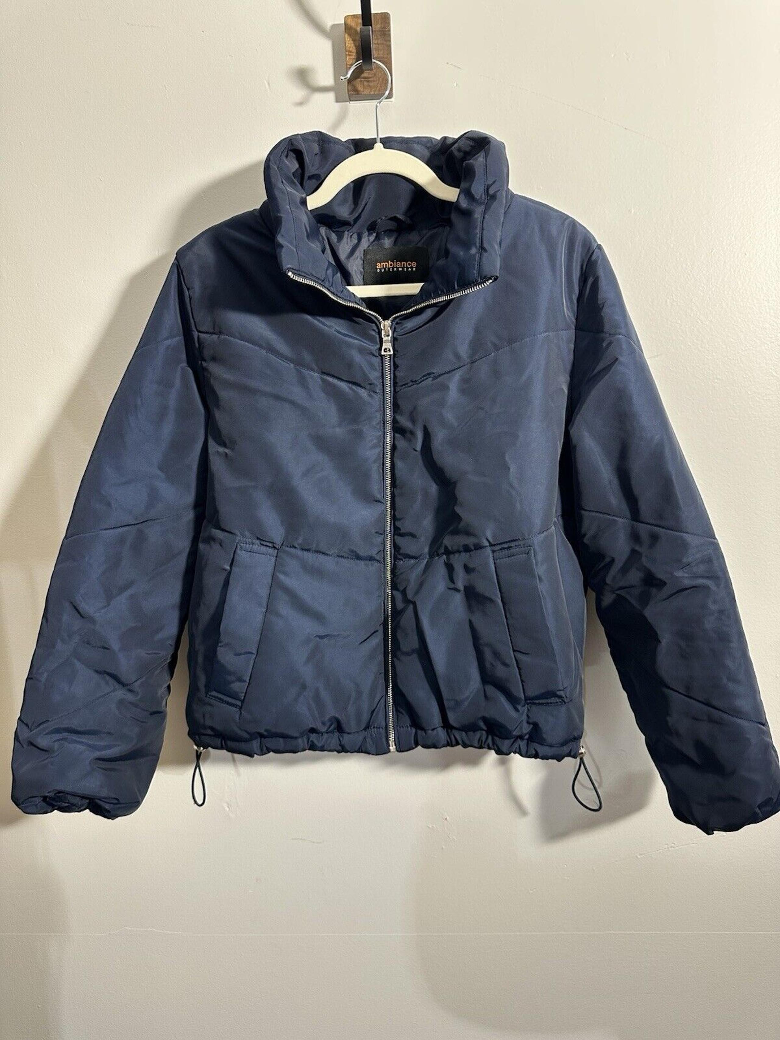 Ambiance Outerwear Navy Blue Puffer Zip Up Coat Jacket Soft SMALL