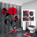 4Pcs Waterproof Fabric Bathroom Shower Curtain Set 3D Printed Flower Pattern