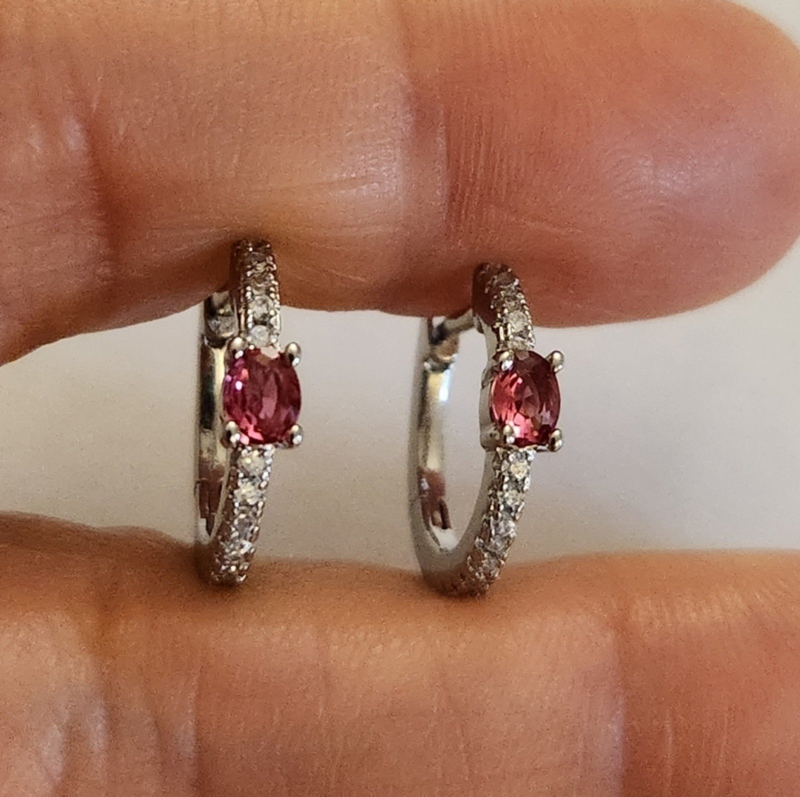 New 925 Silver Oval Cut Ruby Diamond Huggie Hoop Earrings for Women