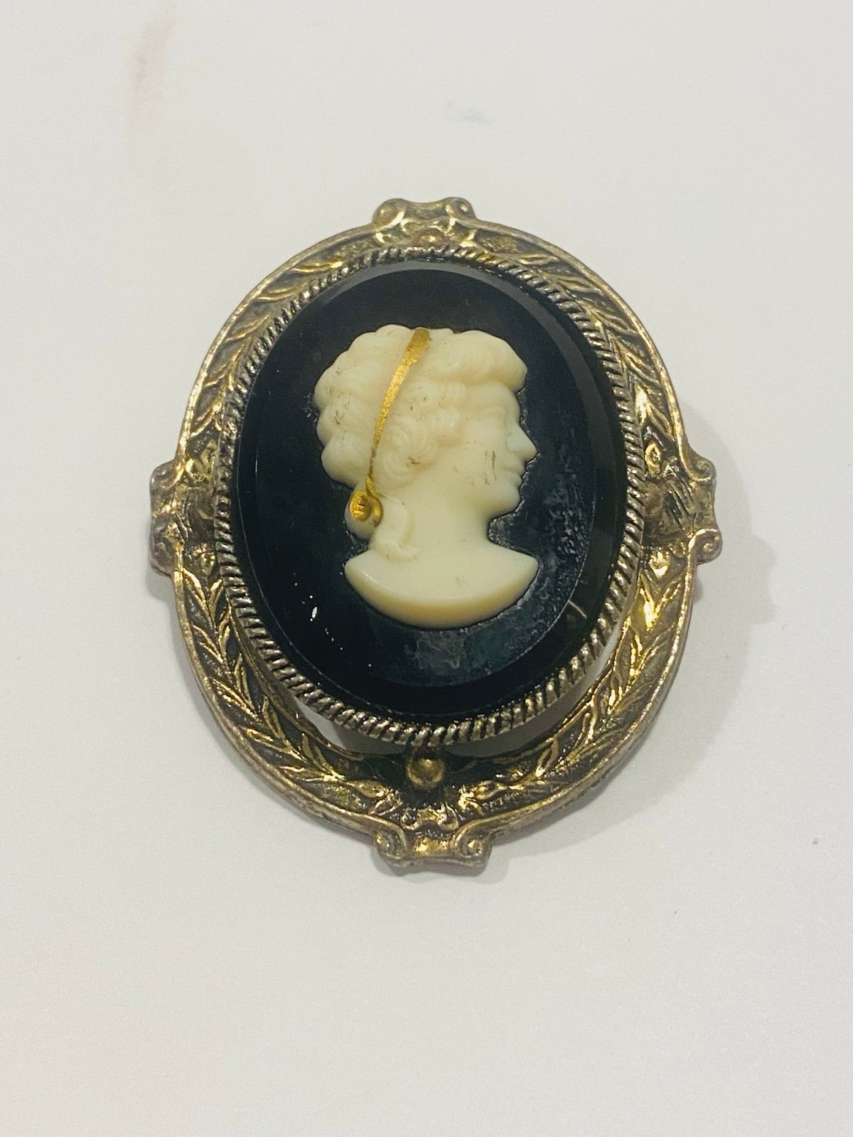 Antique Cameo on Black Onyx Brooch/Pendant 2”-1.5” .Elegant vintage cameo brooch