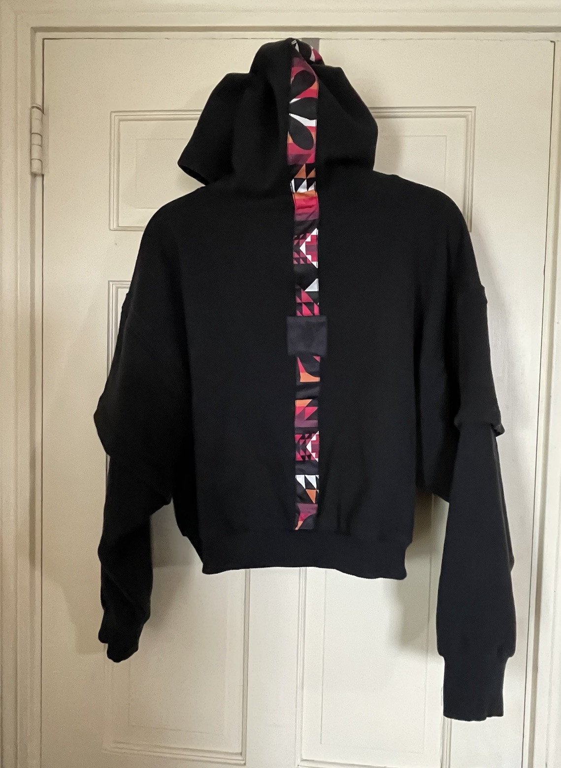 Free People Snow Flow Hoodie sweatshirt Printed Stripe Size Small Black Cropped