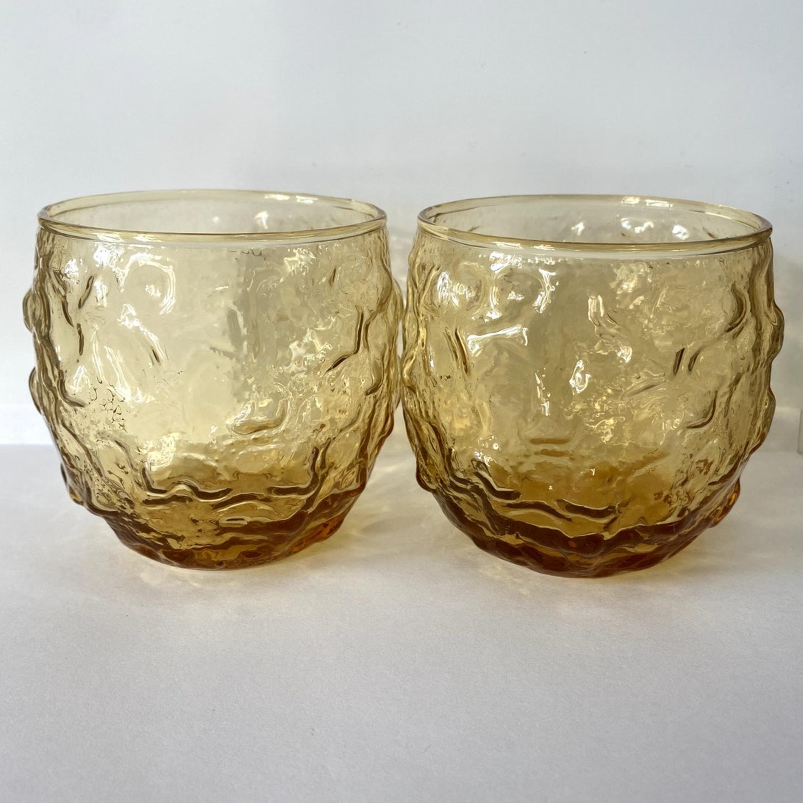 Vintage Pair of Anchor Hocking Milano Honey Gold Roly Poly Tumblers, 3.5" H