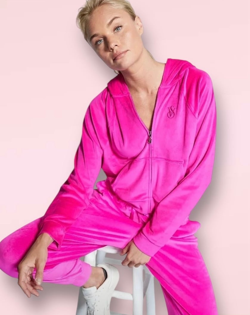 Victoria’s Secret On Point Hot Pink Velour TRACKSUIT SET Velvet Jacket & Jogger