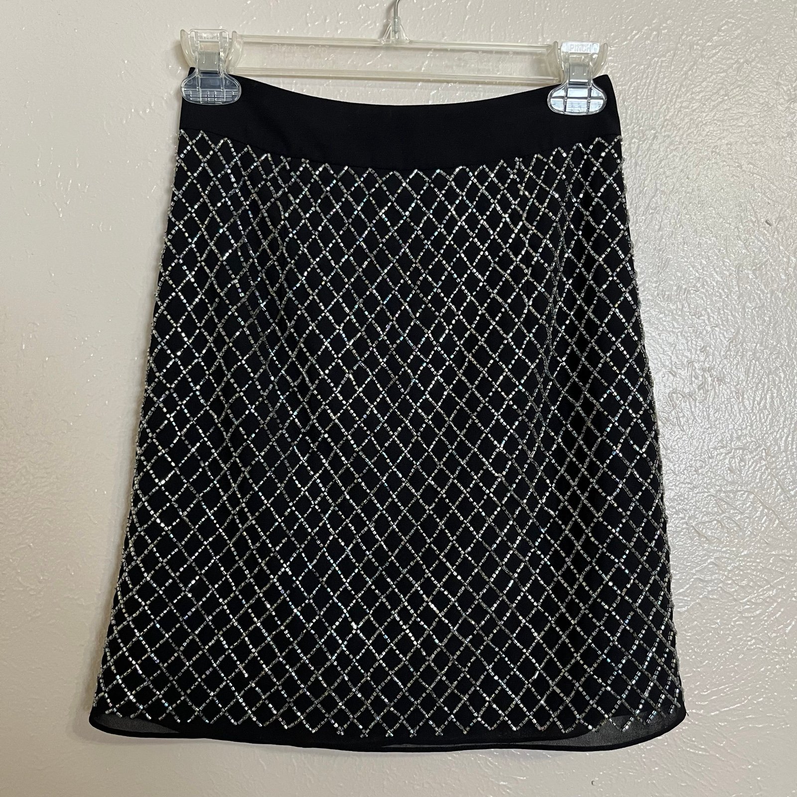 NWT Needle & Thread Black Beaded Crystal Mini Skirt