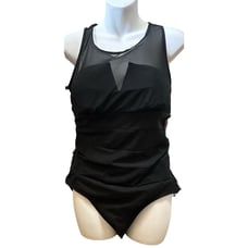 Spanx Slimming Mesh Swimsuit One Piece Black CutOut Back Size 14 style 2374 New