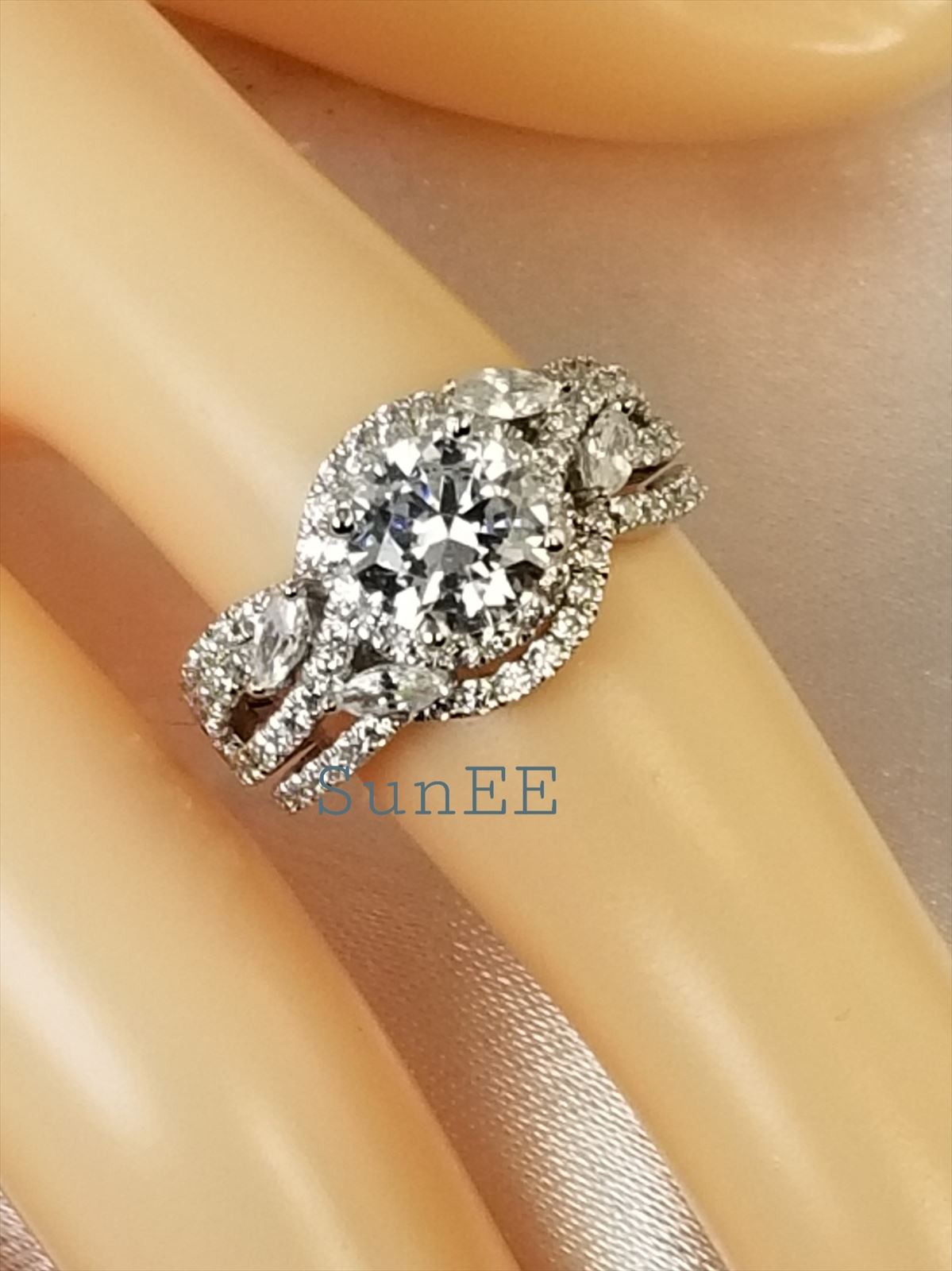 3pc Diamond Halo Brilliant Cut Wedding Ring Engagement Ring Real 925 New
